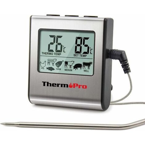 TP16 Thermomètre de Cuisson pour Viande Numérique avec Large Écran LCD pour Fumoir Four Cuisine Friandises Barbecue Grill Thermomètre avec Minuteur et Sonde de Températures en Acier Inoxydable (1/5)