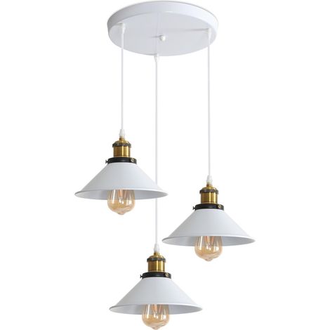 3 Lampes Suspension Luminaire Industrielle E27, Blanc (1/5)