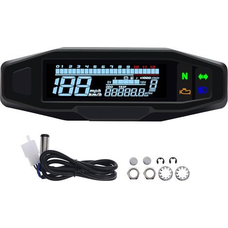 Tachymètre numérique universel pour moto. compteur de vitesse numérique avec écran LCD carburateur compteur de kilomètres avec capteur (1/5)