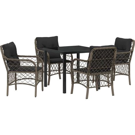 Maison Exclusive - Garten Essgruppe mit Kissen 5 pcs Grau Poly-Ra (1/5)