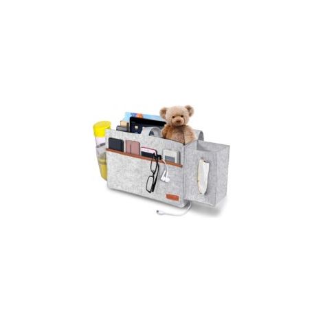 Tasca da comodino, borsa portaoggetti da comodino con scatole per fazzoletti per telecomando, tablet, cavo di ricarica, rivista, occhiali, penna - Grigio chiaro - Crezuo