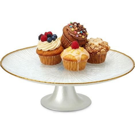 Alzata per torta con piedistallo, in vetro, bianco e oro, 28 cm (1/5)