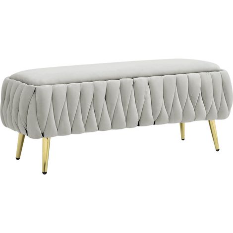 Panca Imbottita Divanetto In Velluto Contenitore Pouf Grande XXL PortaOggetti Intrecciato Panca Sgabello A Pie Di Letto Con Gambe In Metallo Dorato Cassapanca Ingresso Legno Massello Panchina - Grigi (1/5)