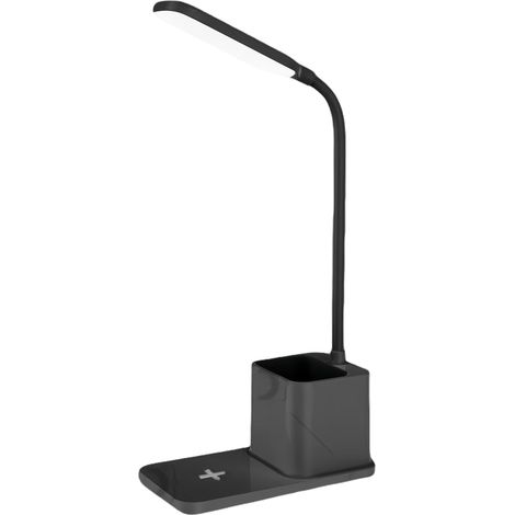 Lampe De Bureau Pour Étude Luminaire Avec Support De Charge Sans Fil Et PorteStylo Lampe LED Avec Luminosité Réglable, Chargeur Portable Et Éclairage Accessoire Avec PorteStylos Pour Bureau Et C