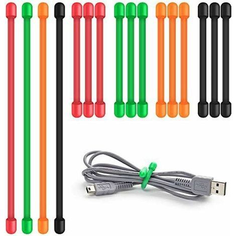 Fascette per cavi intrecciate, confezione da 16 fascette in silicone, organizer per cavi in gomma riutilizzabili e versatili per la gestione dei cavi (7,6 cm, 15,2 cm) (1/5)