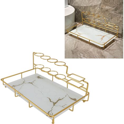 Accessoires de salle de bain, étagère de rangement pour lavabo, porte-brosses à dents, porte-brosses à dents de bureau, motif pierre blanche. (1/5)