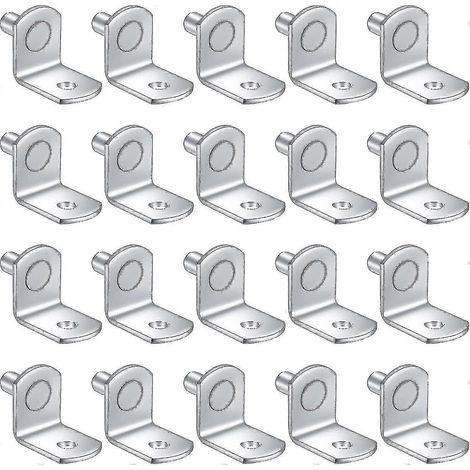 Lot de 20 supports d'étagère métalliques en forme de L, équerres de 5 mm, pour meubles, armoires, placards et bibliothèques. (1/4)