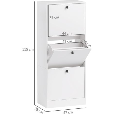 Meuble à chaussures 3 volets, armoire à chaussures inclinable, étagère fine avec séparateurs réglables pour 12 paires, 47 x 28 x 115 cm, blanc (1/5)