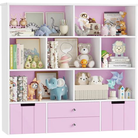 Mueble de almacenamiento de juguetes, compartimentos espaciosos, fácil de mover, rosa. (1/2)