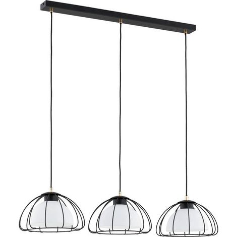 Alfa Nersy 3-Light Pendant Ceiling Lamp, Black Metal Frame with White Basket Shades, E27 Max 3x15W, Dimmable Ready, 90cm Height, Modern for Dining Room & Kitchen Island