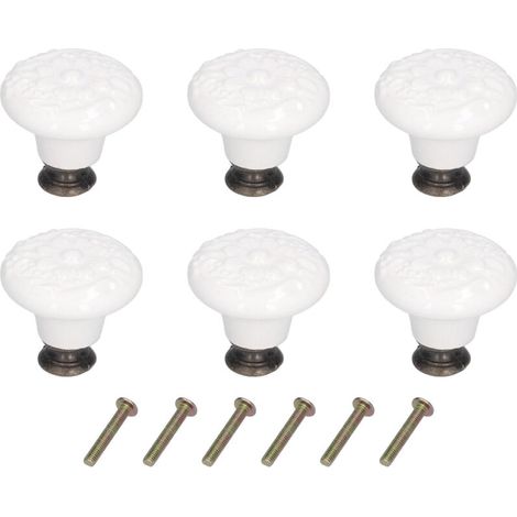 6pcs Poignée de Traction, Boutons D'armoire Ronds en Céramique, Poignée de Traction Exquise à un Trou, pour Armoires de Porte, Armoires, Meubles à Tiroirs, Armoires, Portes Latérales(blanche) (1/5)