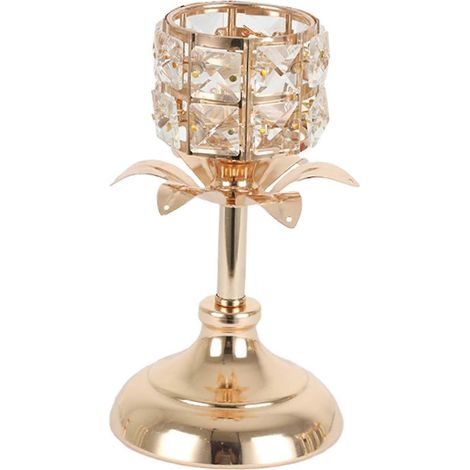 Bougeoir en cristal doré pour bougie pilier de table, idéal pour célébrer un anniversaire de mariage.-11.5x19.5cm (1/5)