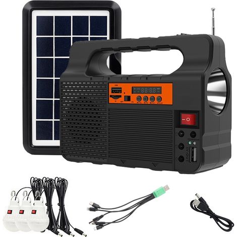 Ortviai Générateur Solaire Portable avec Panneau Solaire, Haut-Parleur Bluetooth, Radio FM, Lampe Torche et Chargeur USB – 3600 mAh (1/5)