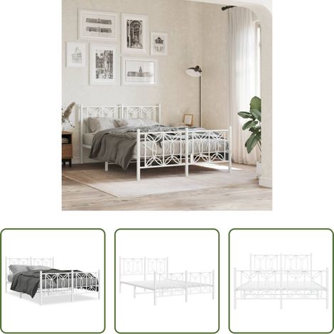 vidaXL Lit d'appoint - Cadre de lit métal sans matelas et pied de lit blanc 140x200 cm (1/5)