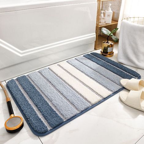 Tapis de bain 40 x 60 cm, antidérapant, lavable, extra doux et absorbant, pour salle de bain, baignoire, douche, bleu (1/5)