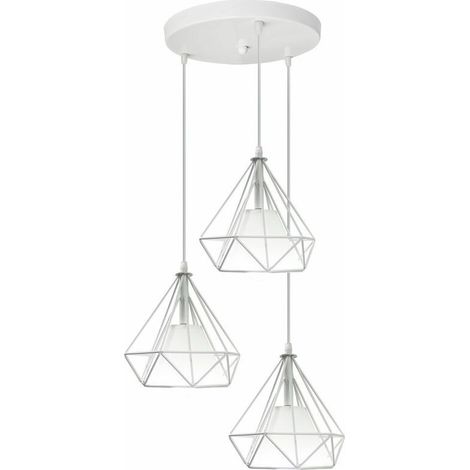 Lustre Suspension Industriel Design Cage forme Diamant Ø20cm , Eclairage de Plafond 3 Abat-Jour E27 Lampe pour Salon Salle à Manger Cuisine Restaurant,Blanc BLOW (1/5)
