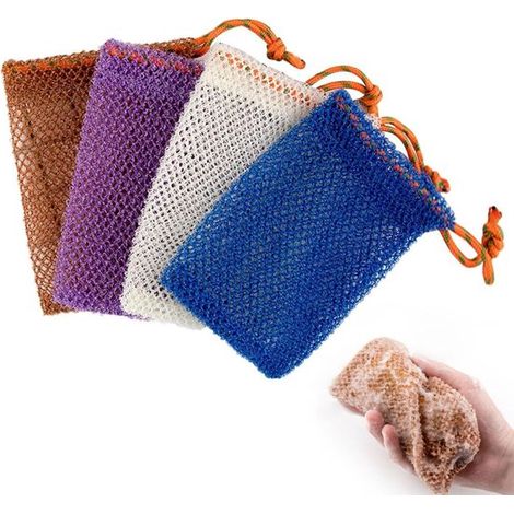 Bolsa para jabón, 4 piezas, Reutilizable, Bolsa para pastilla de champú, Cuidado de la piel, Ducha, Lavable, Guante exfoliante, Bolsa exfoliante (1/5)