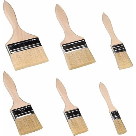 Pinceaux Peinture Mur,Pinceau Plat, Pinceaux 6 Pièces, Pinceaux Professionnels Manche en Bois Peinture Brosses Pinceaux de Poils Naturels Adapté Aux Murs, Aux Meubles, Aux Volets-- (1/5)