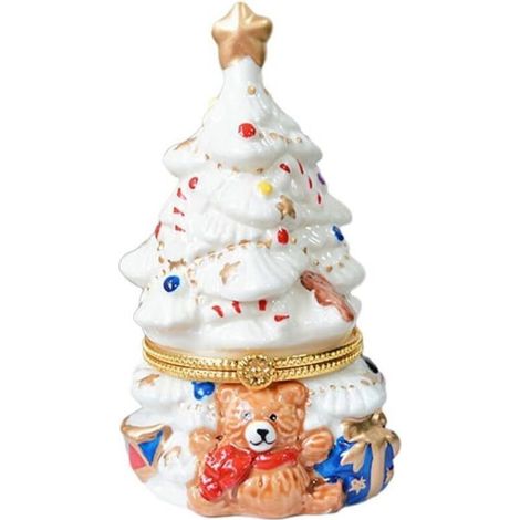 Ceramic Christmas Tree Candle Holder, Hand-Painted Bear Jewelry Box, Hinged Jewelry Organizer, Christmas Decorations for Home and Gifts, White (1/5)