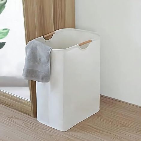 Panier à Linge avec Poignée en Bois Panier à Linge Sale à la Main Maison Japonaise Oxford Vêtements Vêtements Change Sac de Rangement Pliable Panier à Linge Tissu Panier de Rangement Beige Grand (1/5)