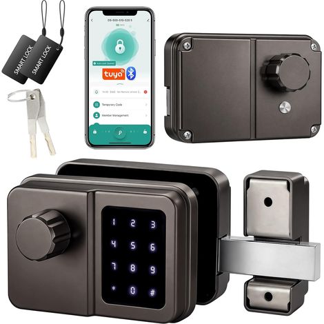 Serrure Connectée Bluetooth Porte D’Entrée, Digicode, Clavier Tactile, Sans Clé, Style Rétro, Pour Maison Appartement Bureau (Gris anthracite, Écran unique) (1/5)