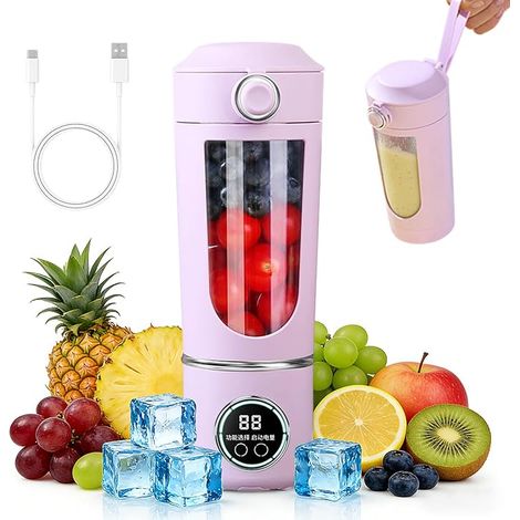Portable Smoothie Blender, 700 ml, Small Juice Extractor, Rechargeable via USB Type-C, with 12 Stainless Steel Blades, Leak-Proof Lid and Drinking Opening, for (1/5)