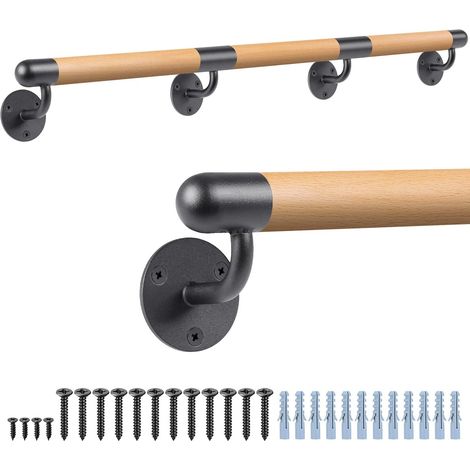 250cm Main Courante Bois Rampe escalier Hêtre Ronde 3.8cm Poignée Sécurité Barre escalier Support Intérieur Murale Balustrade Enfant Handicapée Personnes âgées (1/5)