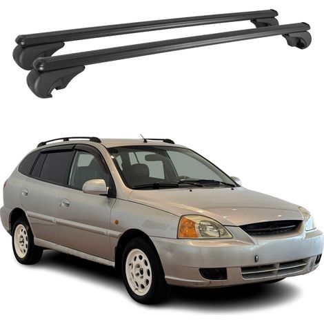 OMAC Barres de toit en aluminium pour Kia Rio I Break 2002-2005 FL – TÜV / DIN 75302:2019 – Antivol inclus – Charge max 75 kg – 2 barres Noir (1/4)