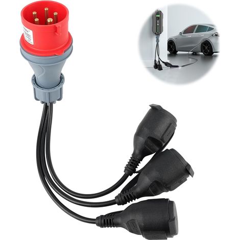 Adaptateur CEE, répartiteur haute tension, prise 400 V 16 A vers rallonge haute tension 3 x 230 V, câble d'extension de couplage, câble adaptateur CEE de camping avec couvercle à charnière et prise de (1/5)