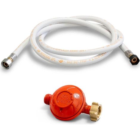 Kit Gaz Propane Complet : Détendeur 37 mbar à Vis et Tuyau Flexible 2m Norme NF - Connexion Sécurisée pour Bouteille 13kg, Gazinière, Plancha et Barbecue Extérieur (1/5)