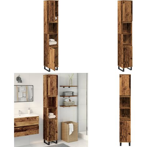 Armario de baño madera de ingeniería envejecida 30x30x190 cm - Armario de baño madera - Armario de baño envejecido