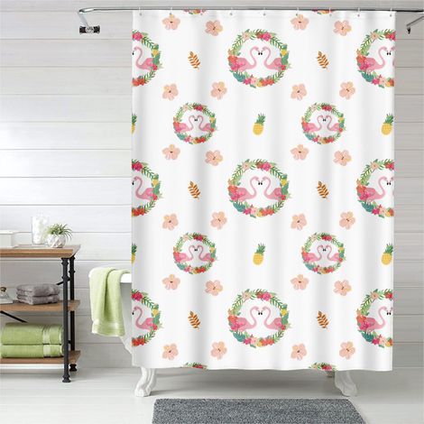 Rideau de douche motif flamant rose tropical doux, rideau salle de bain imperméable, 90x180 cm (1/5)