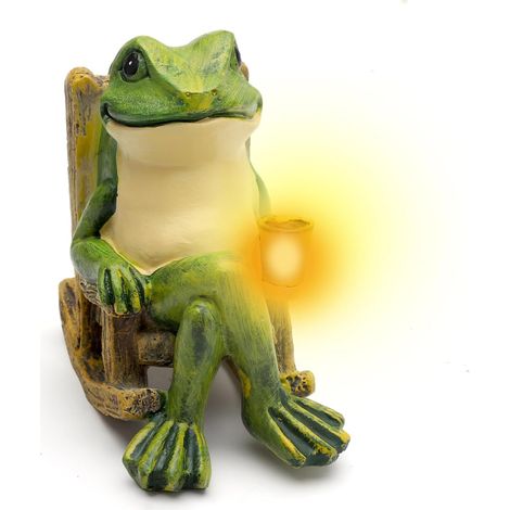 1 Statue grenouille, résine, LED solaire, vert, 10x10x6 cm, décoration jardin extérieur