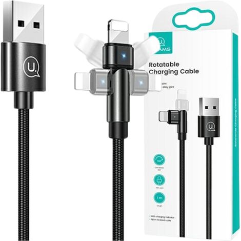 Usams Geflochtenes Drehkabel U60 2A Lightning Schwarz/Schwarz 1m SJ476USB01 (US-SJ476) (1/5)