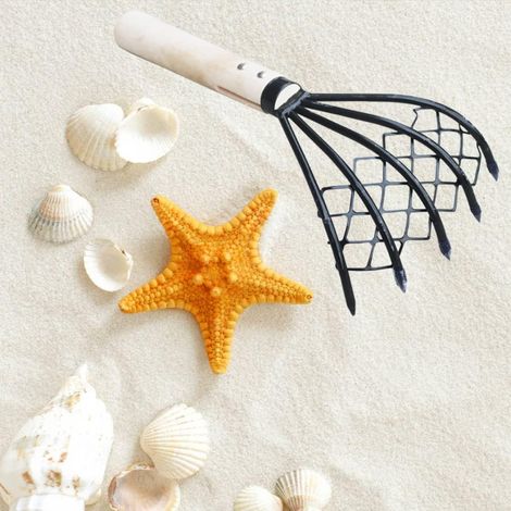 Râteau de jardinage, jardin, râteau à palourdes avec filet 1 poignée de râteau à griffes en bois outils de creusement de coquillages accessoires de fruits de mer (1/4)