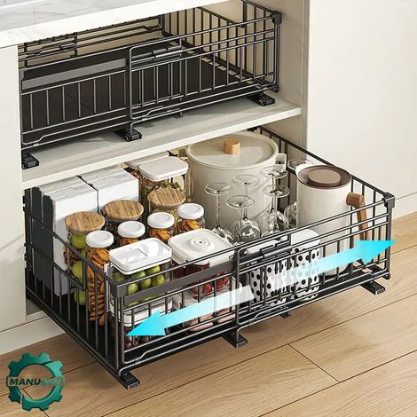 Manuzen - Rangement coulissant sous évier extensible – acier sans perçage – 1 pièce (1/3)