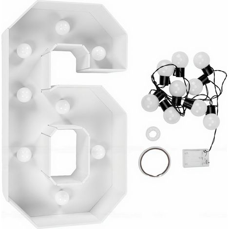 Éclairage LED numéro 6, blanc chaud, fonctionne à piles, 70 cm, grand éclairage pour décoration de fête d'anniversaire (1/5)