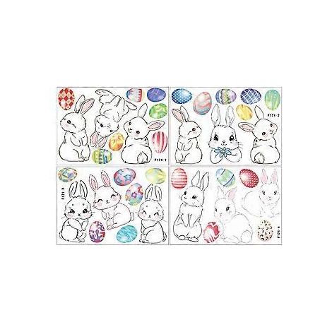 4 feuilles d'autocollants de lapin de Pâques, autocollants muraux en PVC imperméables