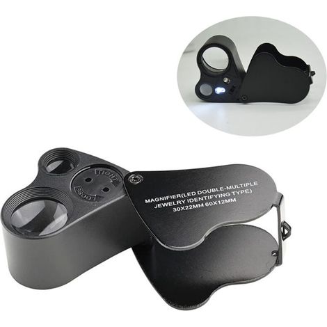 Ecleanfy - (Noir),30 X 60 Loupe Bijoutier, LED Loupe Eclairante Horloger, Gemmes Bijoux Pierres Timbres Pieces Montres Loisirs Antiques ModèLes Poche Monocle Loupe Grossissante Verre 30 X 60 mm (1/5)