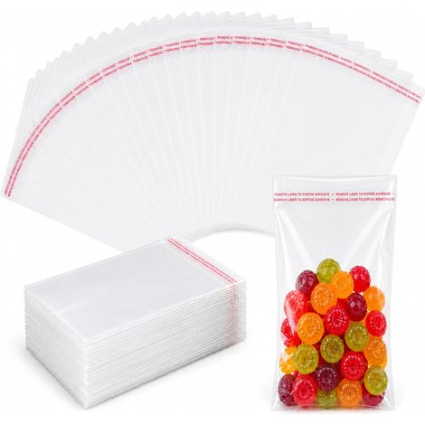 Pack of 200 resealable cellophane bags - 9 x 17 cm - Small self-adhesive packaging bags for sweets, OPP bags with closure for cookies, gifts (1/5)