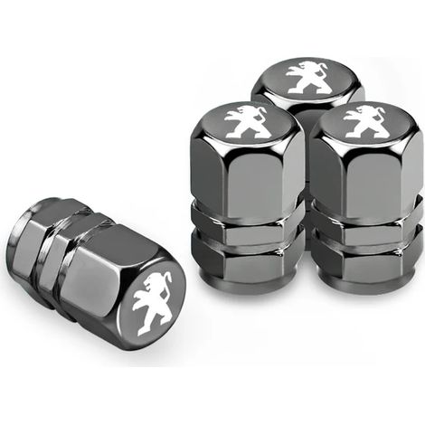 (Gris) Lot de 4 bouchons de valve de pneu en métal avec emblème automobile, accessoires anti-poussière compatibles avec Peugeot 208, 308, 205, 3008, 207, 206, 307, 407, 508, 2008, 5008 et 107 (1/5)