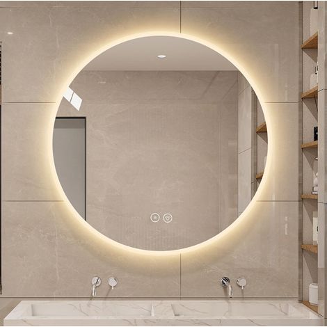Runder LED-Wandspiegel 80x80x3 cm aus Glas und Metall, silberfarben, beschlagfrei (1/5)