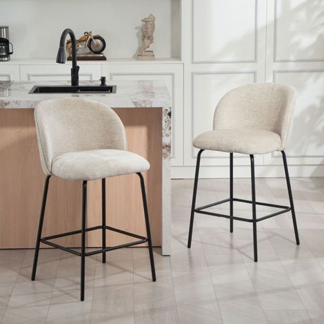 Lot de Chaises Chaise de Cuisine rembourrée 2 pièces dossier haut repose-pieds assise rembourrée pieds en acier beige (1/5)