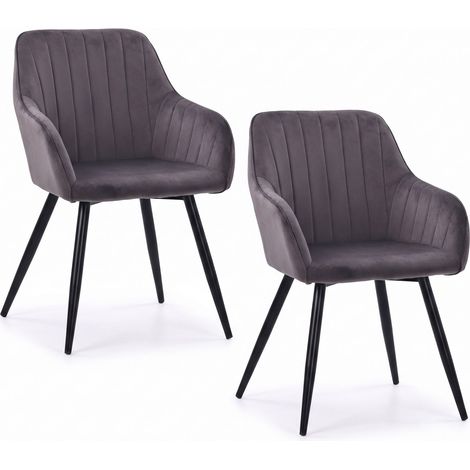 Relaxdays Dining Chair, Set of 2, Velvet Upholstery, Metal Legs, Armrests, Dining & Kitchen, Anthracite (1/5)