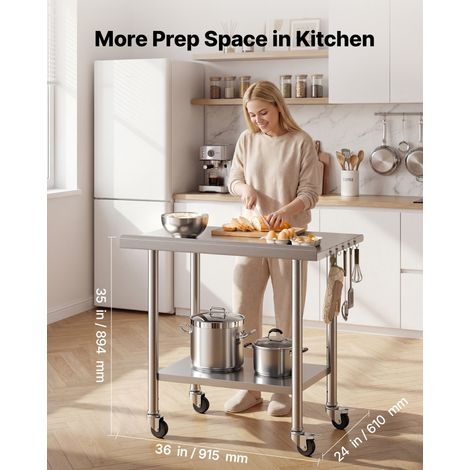 Table de Travail Cuisine Professionnelle, Table Centrale Inox 91,5x61 cm 2 Niveaux, pour Préparation Café Hôtel Restaurant, Poste d… (1/5)