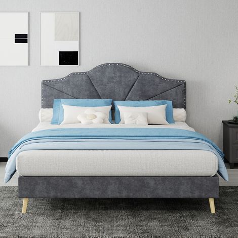 Letto matrimoniale 140x200 in tessuto grigio OKMYHOME (1/5)