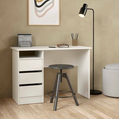 Dmora - Escritorio Minette, Escritorio multiusos, Mesa de oficina para PC, El plan de trabajo, 110x49 h76 cm, Blanco (1/5)