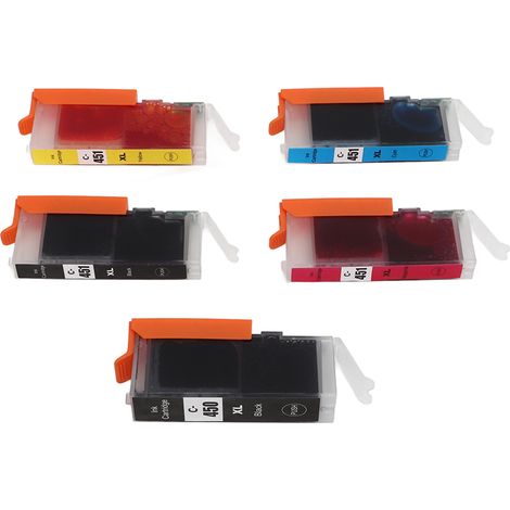 Cartouches d'encre compatibles pour imprimantes PIXMA MG5440 MG5540 MG5640 MG6340 MG6440 MG6640 MG7140 - Lot 5 couleurs (Noir, Noir, Cyan, Magenta, Jaune) (1/5)