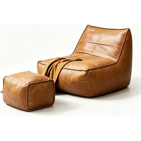 Poltrona bean bag con pouf marrone in tessuto tecnico effetto pelle 80x93x75 cm HOMVRA (1/5)