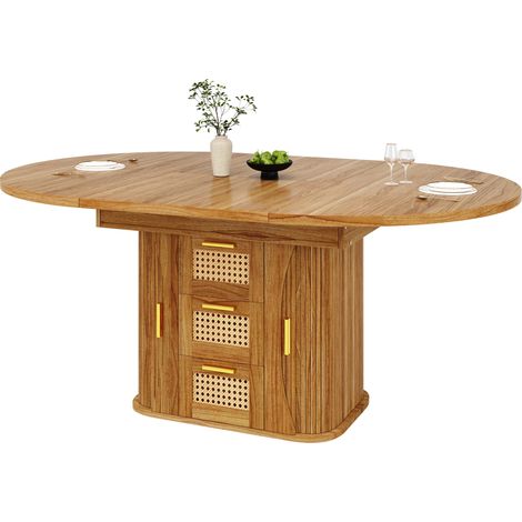 Tavolo da pranzo allungabile 118 x 118 x 77,1 cm in MDF rovere con contenitore - CHICFURN (1/5)